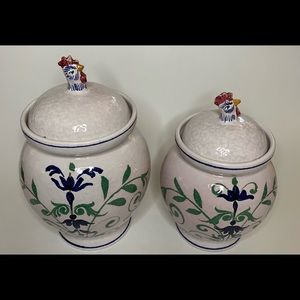 Vintage Hand Painted Italian Cookie Jar and Coffee Jar